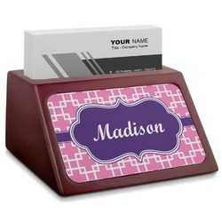 Linked Squares Red Mahogany Business Card Holder (Personalized)
