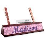 Linked Squares Red Mahogany Nameplate with Business Card Holder (Personalized)