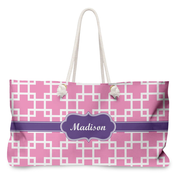 Custom Linked Squares Large Tote Bag with Rope Handles (Personalized)