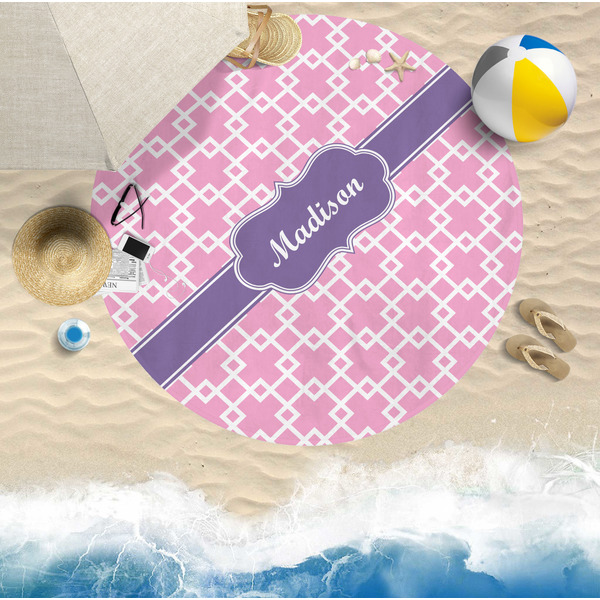 Linked Squares Round Beach Towel Lifestyle
