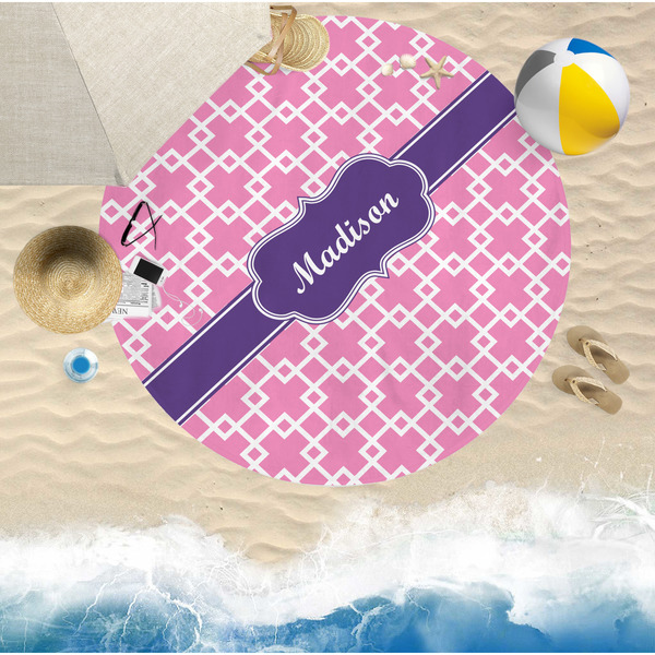 Linked Squares Round Beach Towel Lifestyle