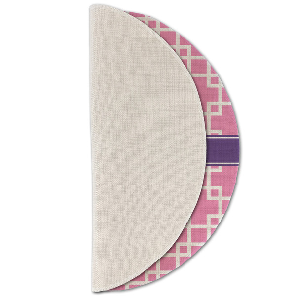 Linked Squares Round Linen Placemats - HALF FOLDED (single sided)