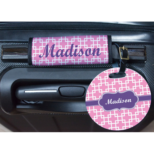 Linked Squares Round Luggage Tag & Handle Wrap - In Context