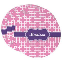 Linked Squares Round Paper Coasters w/ Name or Text