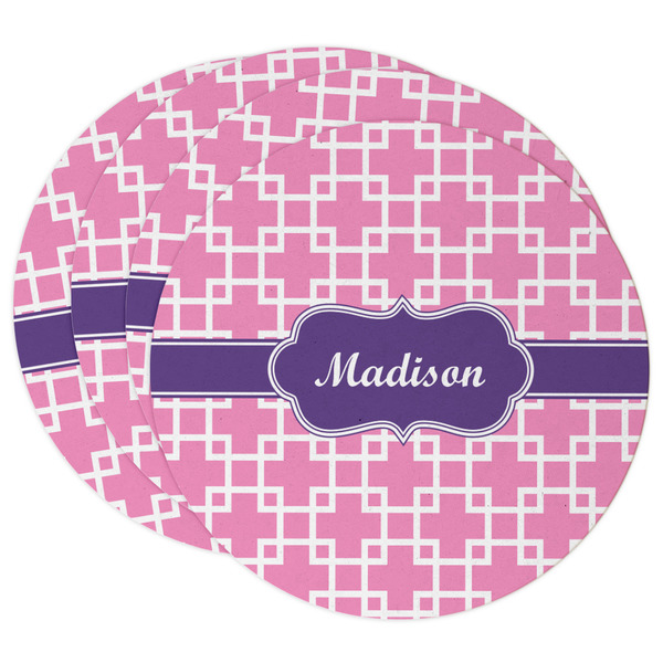 Custom Linked Squares Round Paper Coasters w/ Name or Text