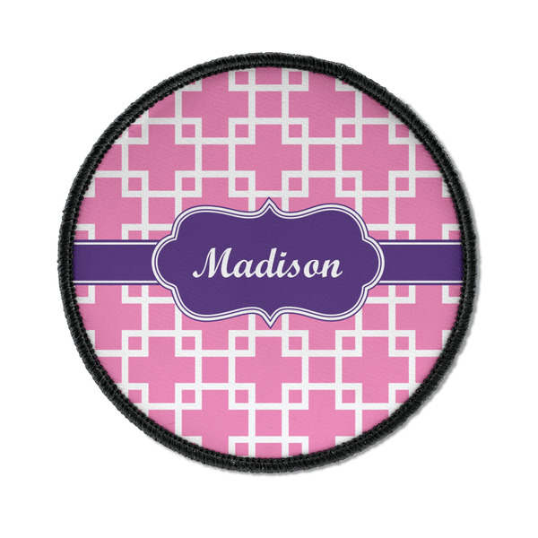 Custom Linked Squares Iron On Round Patch w/ Name or Text