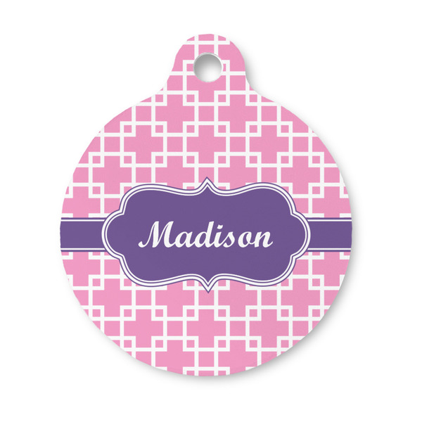 Custom Linked Squares Round Pet ID Tag - Small (Personalized)