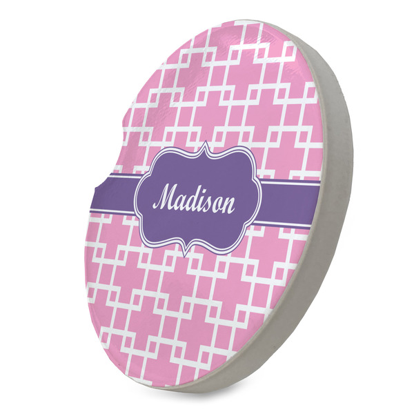 Linked Squares Sandstone Car Coaster - STANDING ANGLE