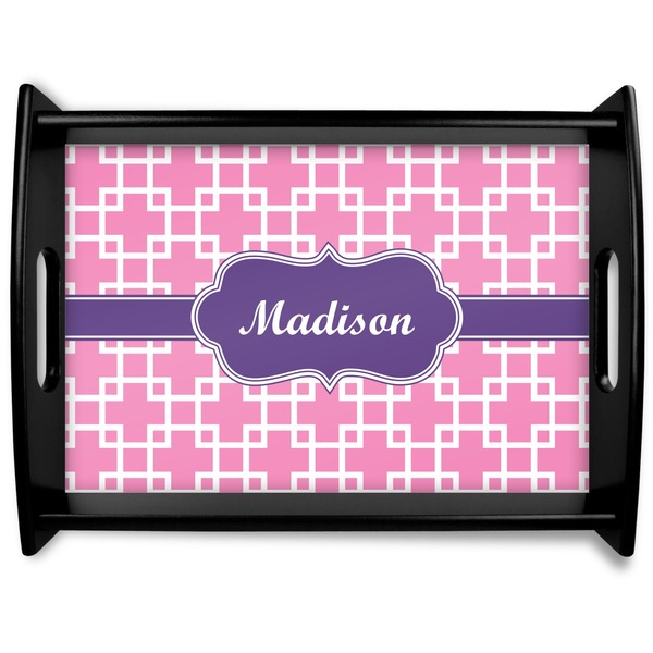 Custom Linked Squares Black Wooden Tray - Large (Personalized)
