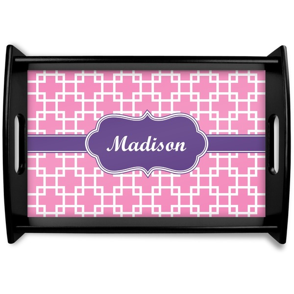 Custom Linked Squares Black Wooden Tray - Small (Personalized)