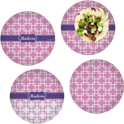 Linked Squares Set of 4 Glass Lunch / Dinner Plate 10" (Personalized)