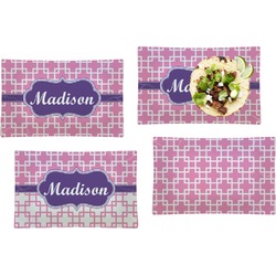 Linked Squares Set of 4 Glass Rectangular Lunch / Dinner Plate (Personalized)