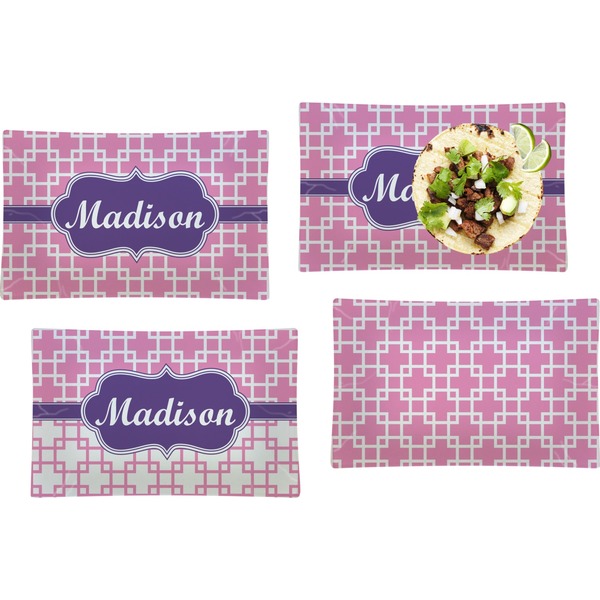 Custom Linked Squares Set of 4 Glass Rectangular Lunch / Dinner Plate (Personalized)