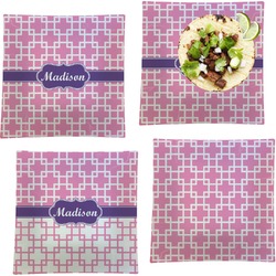 Linked Squares Set of 4 Glass Square Lunch / Dinner Plate 9.5" (Personalized)