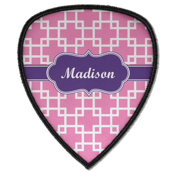 Custom Linked Squares Iron on Shield Patch A w/ Name or Text