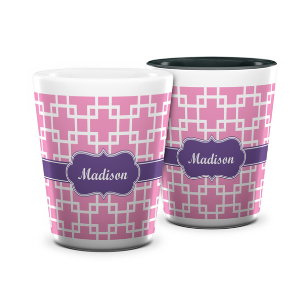 Custom Linked Squares Ceramic Shot Glass - 1.5 oz (Personalized)