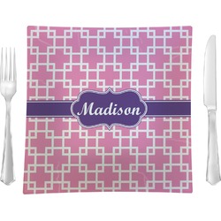 Linked Squares 9.5" Glass Square Lunch / Dinner Plate- Single or Set of 4 (Personalized)