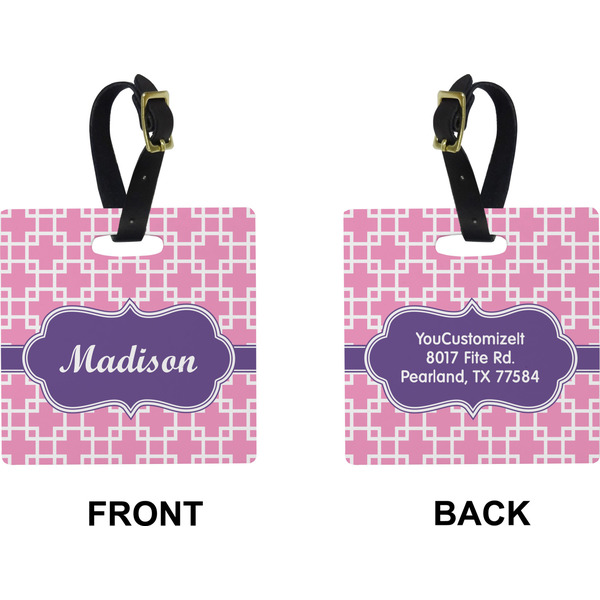 Linked Squares Square Luggage Tag (Front + Back)