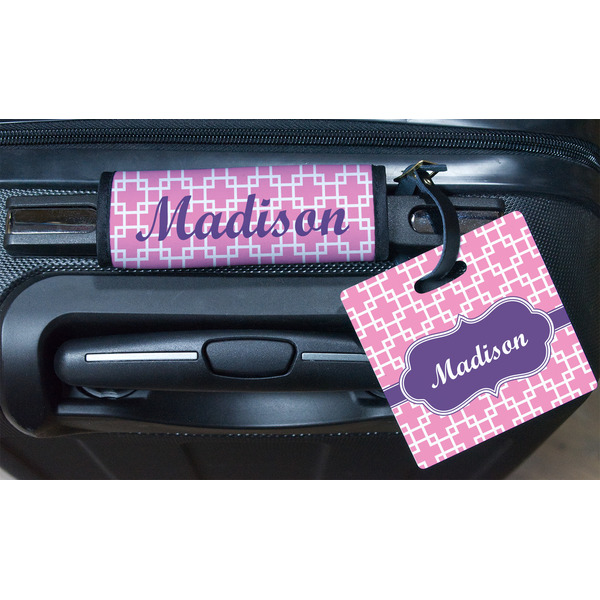 Linked Squares Square Luggage Tag & Handle Wrap - In Context