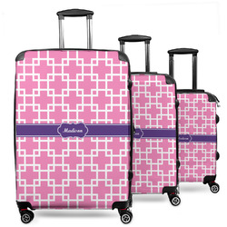 Linked Squares 3 Piece Luggage Set - 20" Carry On, 24" Medium Checked, 28" Large Checked (Personalized)