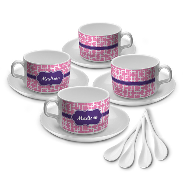 Custom Linked Squares Tea Cup - Set of 4 (Personalized)