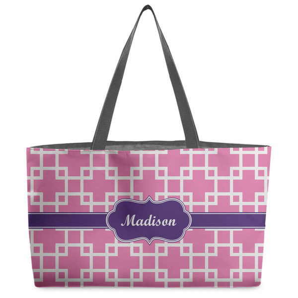 Custom Linked Squares Beach Totes Bag - w/ Black Handles (Personalized)