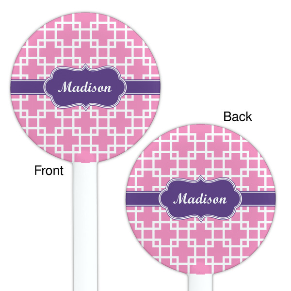 Linked Squares White Plastic 5.5" Stir Stick - Double Sided - Round - Front & Back