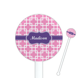Linked Squares 5.5" Round Plastic Stir Sticks - White - Single Sided (Personalized)