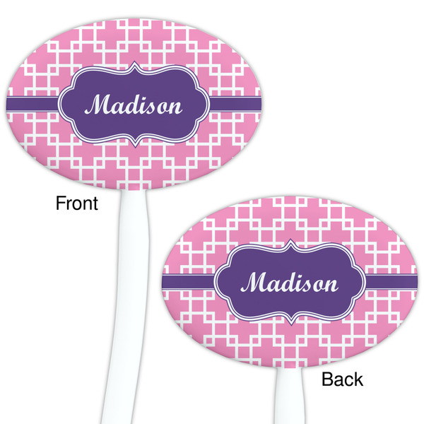 Linked Squares White Plastic 7" Stir Stick - Double Sided - Oval - Front & Back