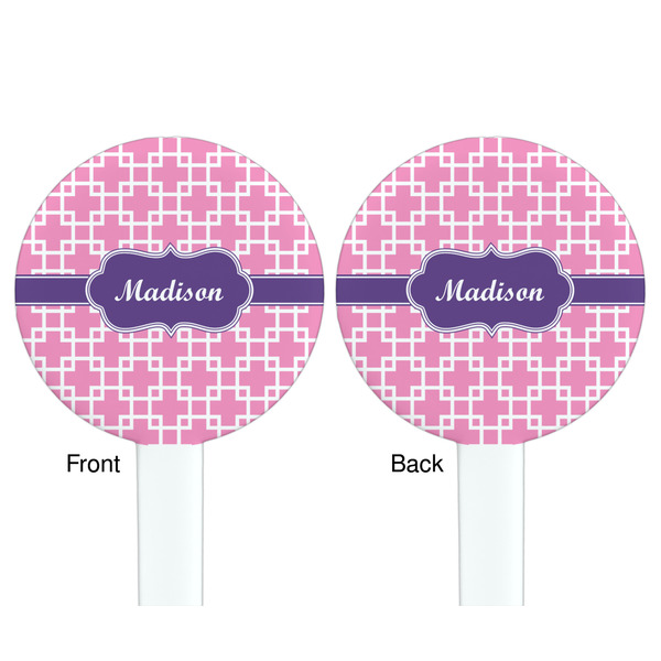 Linked Squares White Plastic 7" Stir Stick - Double Sided - Round - Front & Back