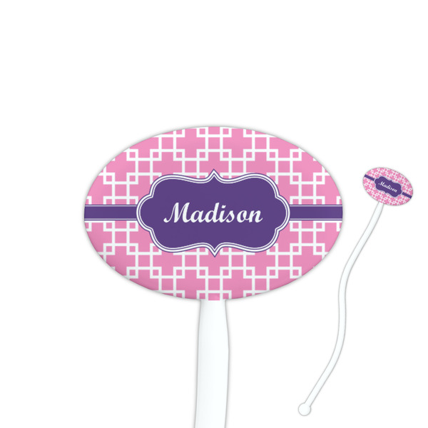 Custom Linked Squares 7" Oval Plastic Stir Sticks - White - Double Sided (Personalized)