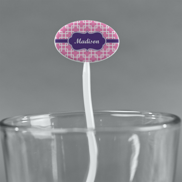 Linked Squares White Plastic 7" Stir Stick - Oval - Main