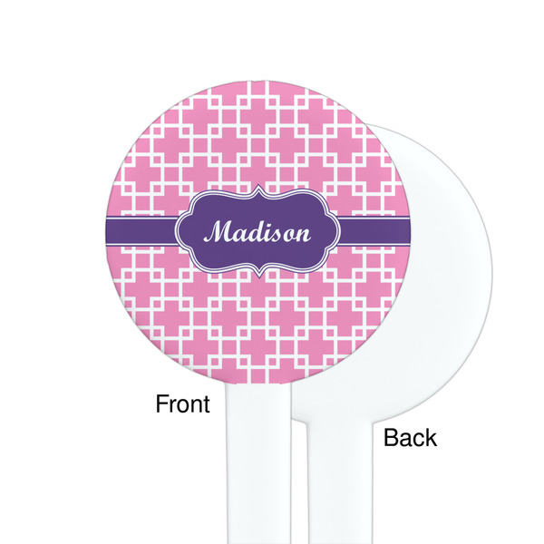 Linked Squares White Plastic 7" Stir Stick - Single Sided - Round - Front & Back