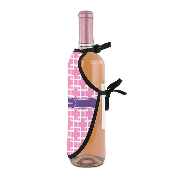 Linked Squares Wine Bottle Apron - DETAIL WITH CLIP ON NECK
