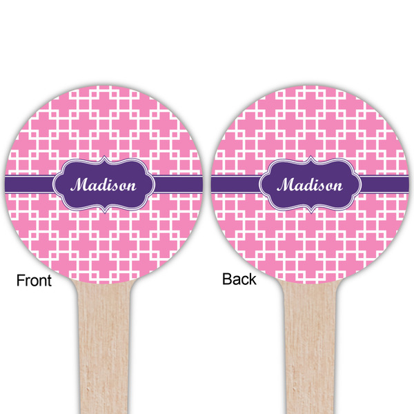 Linked Squares Wooden 4" Food Pick - Round - Double Sided - Front & Back