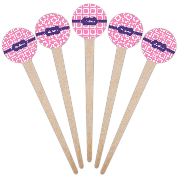 Linked Squares Wooden 4" Food Pick - Round - Fan View