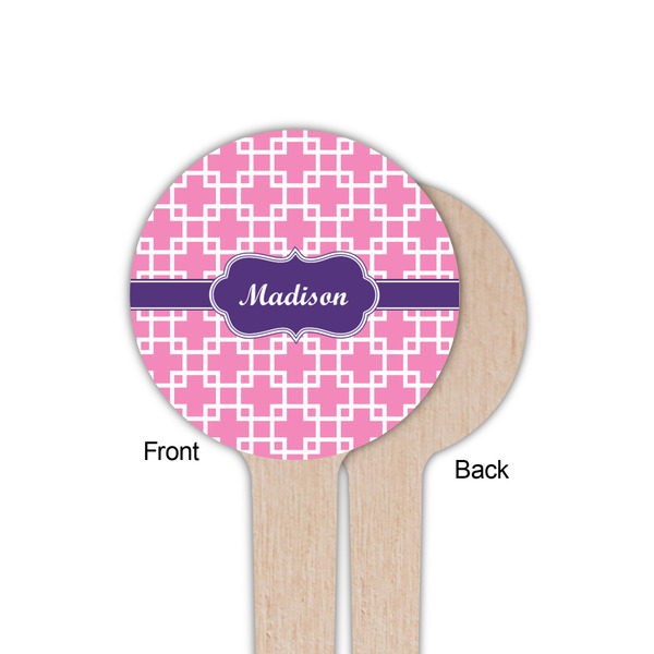 Linked Squares Wooden 4" Food Pick - Round - Single Sided - Front & Back
