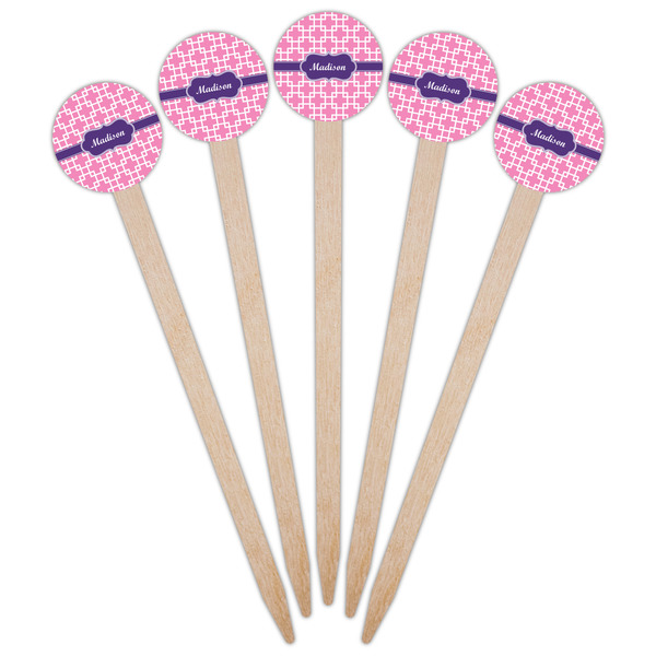 Linked Squares Wooden 6" Food Pick - Round - Fan View