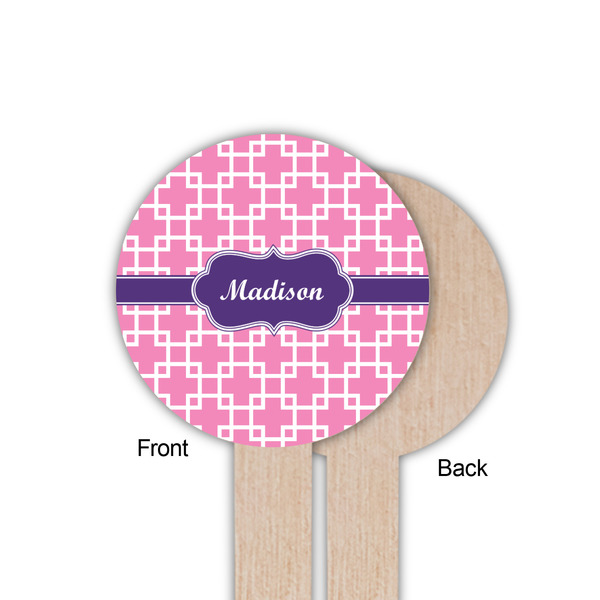 Linked Squares Wooden 6" Food Pick - Round - Single Sided - Front & Back