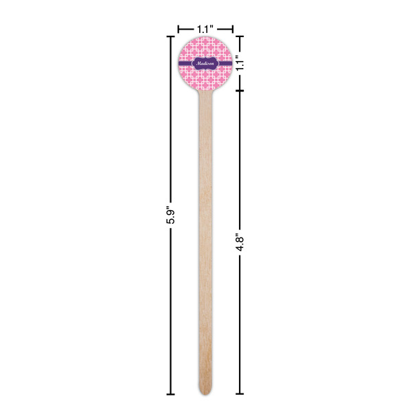 Linked Squares Wooden 6" Stir Stick - Round - Dimensions