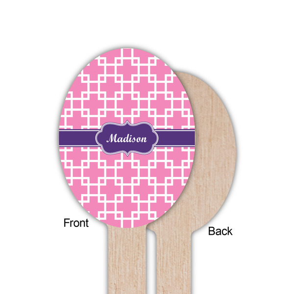 Linked Squares Wooden Food Pick - Oval - Single Sided - Front & Back