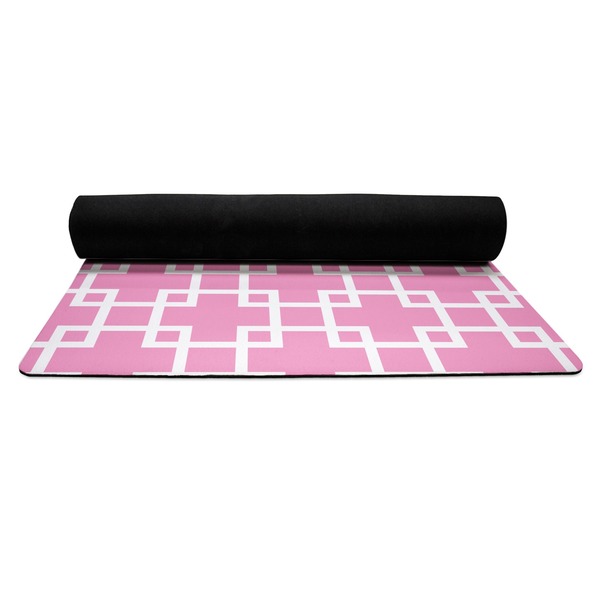 Linked Squares Yoga Mat Rolled up Black Rubber Backing