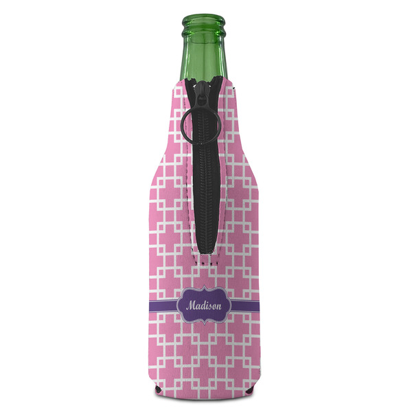 Linked Squares Zipper Bottle Cooler - BACK (bottle)