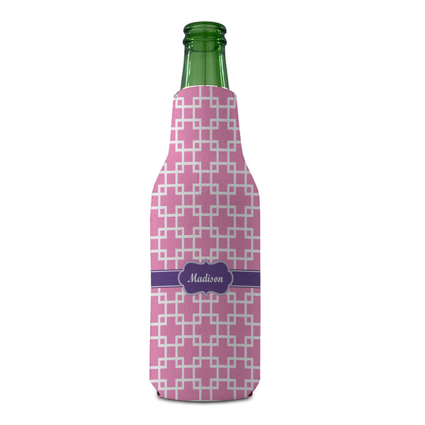 Linked Squares Zipper Bottle Cooler - FRONT (bottle)