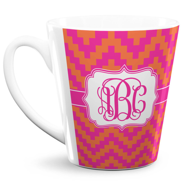 Custom Pink & Orange Chevron 12 Oz Latte Mug (Personalized)