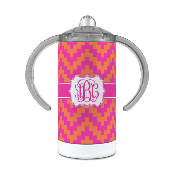 Custom Pink & Orange Chevron 12 oz Stainless Steel Sippy Cup (Personalized)