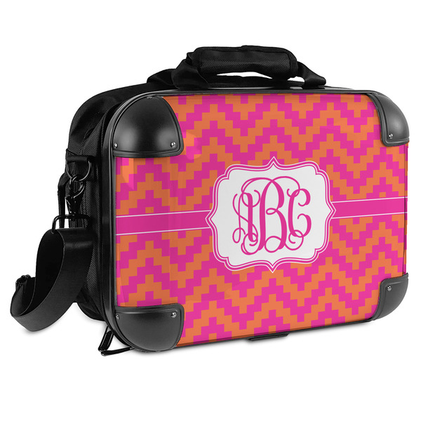 Custom Pink & Orange Chevron Hard Shell Briefcase - 15" (Personalized)