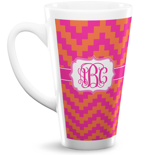 Custom Pink & Orange Chevron 16 Oz Latte Mug (Personalized)