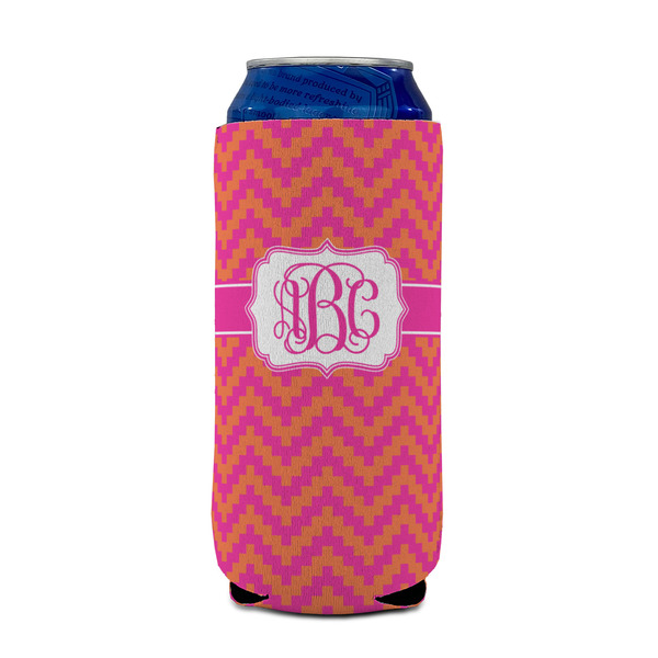 Pink & Orange Chevron 16oz Can Sleeve - FRONT (on can)