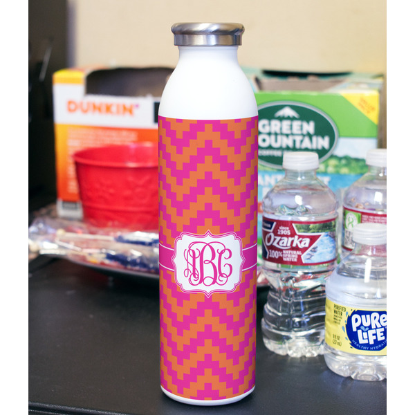 Pink & Orange Chevron 20oz Water Bottles - Full Print - In Context